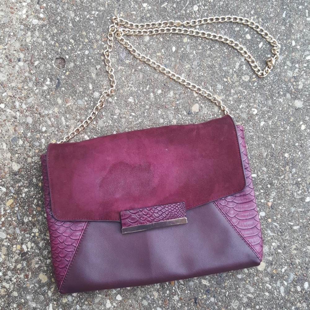 Aldo Maroon Crossbody Bag Gold Chain